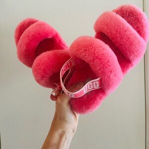 UGG Oh Fluffita Pink faux fur platform slipper slide 8